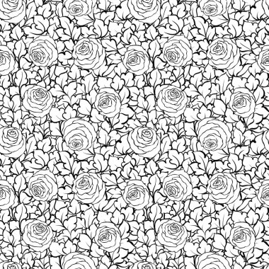 Şirin gül, tek renkli seamless modeli ile çiçek dekoratif siyah ve beyaz arka plan