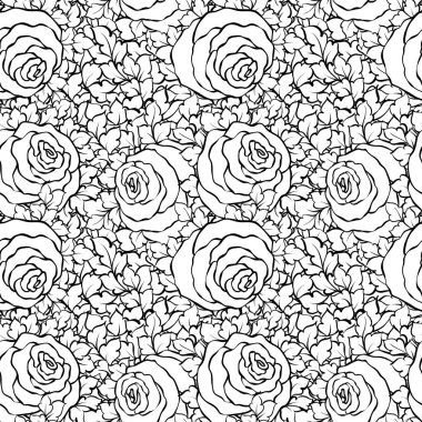 Şirin gül, tek renkli seamless modeli ile çiçek dekoratif siyah ve beyaz arka plan