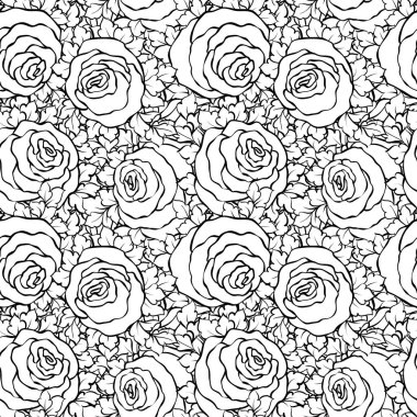 Şirin gül, tek renkli seamless modeli ile çiçek dekoratif siyah ve beyaz arka plan