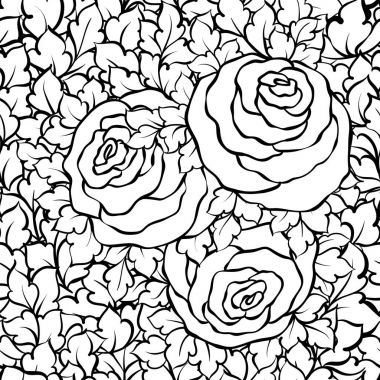 Şirin gül, tek renkli seamless modeli ile çiçek dekoratif siyah ve beyaz arka plan