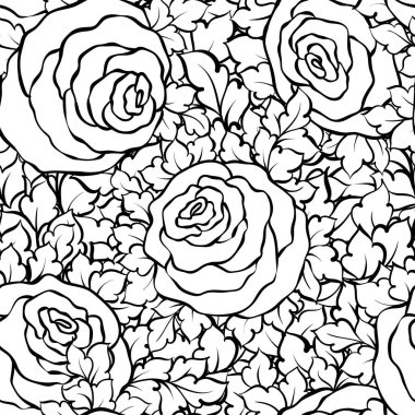 Şirin gül, tek renkli seamless modeli ile çiçek dekoratif siyah ve beyaz arka plan