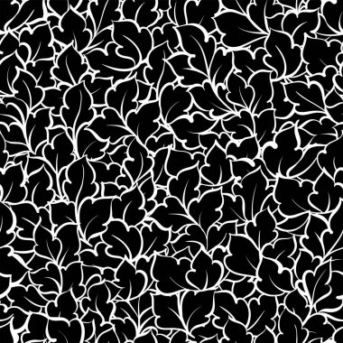 Çiçek yaprakları, tek renkli seamless modeli ile çiçek dekoratif siyah ve beyaz arka plan