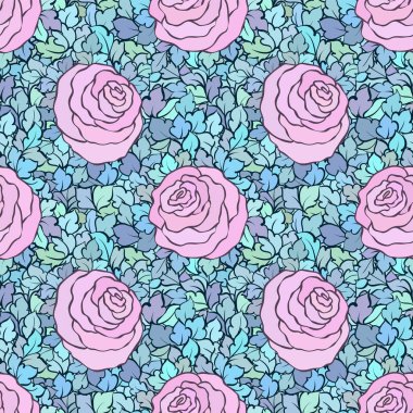 Çiçek dekoratif parlak pembe arka plan ile şirin gül, seamless modeli