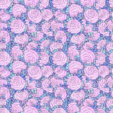 Çiçek dekoratif parlak pembe arka plan ile şirin gül, seamless modeli