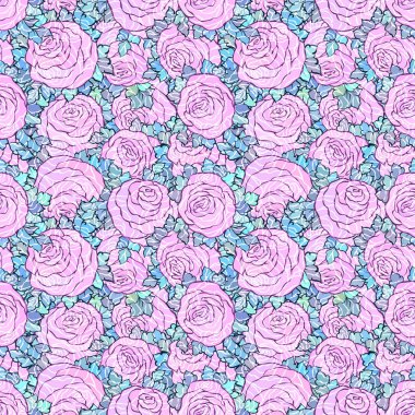 Çiçek dekoratif parlak pembe arka plan ile şirin gül, seamless modeli