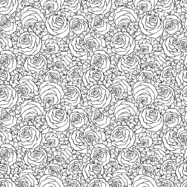 Şirin gül, tek renkli seamless modeli ile çiçek dekoratif siyah ve beyaz arka plan