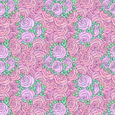 Çiçek dekoratif parlak pembe arka plan ile şirin gül, seamless modeli