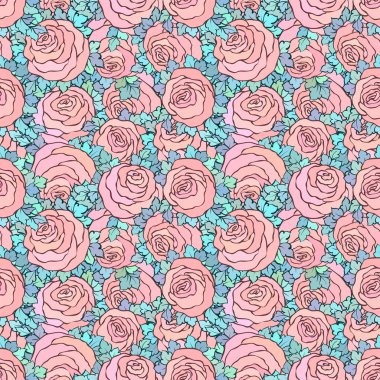 Çiçek dekoratif parlak pembe arka plan ile şirin gül, seamless modeli