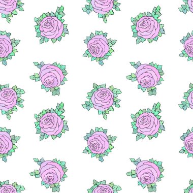 Çiçek dekoratif renkli parlak duvar kağıdı ile şirin gül, beyaz zemin üzerine Dikişsiz desen