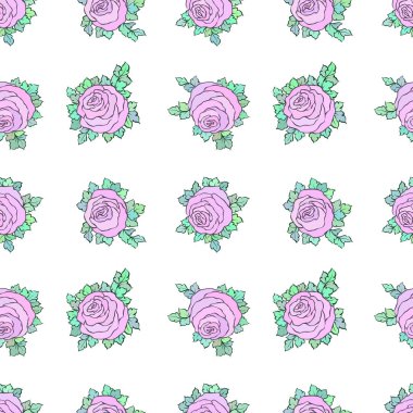 Çiçek dekoratif renkli parlak duvar kağıdı ile şirin gül, beyaz zemin üzerine Dikişsiz desen