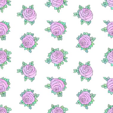 Çiçek dekoratif renkli parlak duvar kağıdı ile şirin gül, beyaz zemin üzerine Dikişsiz desen