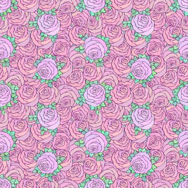 Çiçek dekoratif parlak pembe arka plan ile şirin gül, seamless modeli