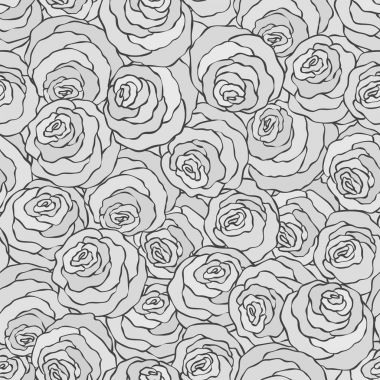 Şirin gül, tek renkli seamless modeli ile çiçek dekoratif siyah ve beyaz arka plan