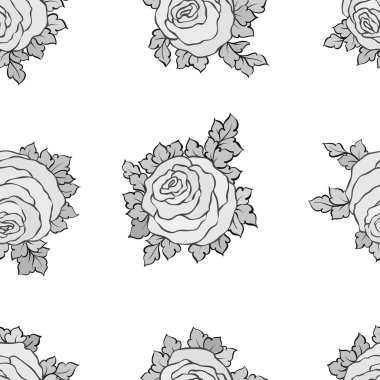 Şirin gül, tek renkli seamless modeli ile çiçek dekoratif siyah ve beyaz arka plan