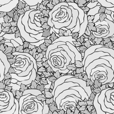 Şirin gül, tek renkli seamless modeli ile çiçek dekoratif siyah ve beyaz arka plan