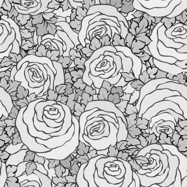 Şirin gül, tek renkli seamless modeli ile çiçek dekoratif siyah ve beyaz arka plan
