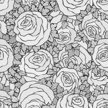 Şirin gül, tek renkli seamless modeli ile çiçek dekoratif siyah ve beyaz arka plan