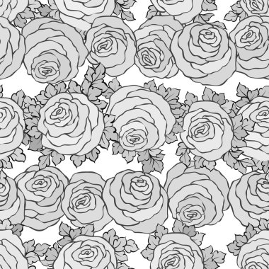 Şirin gül, tek renkli seamless modeli ile çiçek dekoratif siyah ve beyaz arka plan