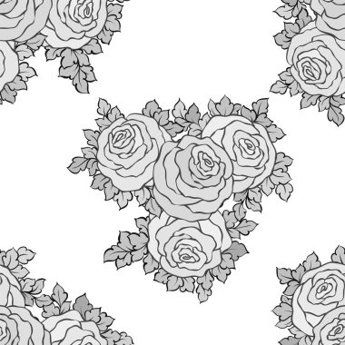 Şirin gül, tek renkli seamless modeli ile çiçek dekoratif siyah ve beyaz arka plan