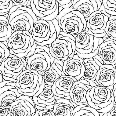 Şirin gül, tek renkli seamless modeli ile çiçek dekoratif siyah ve beyaz arka plan