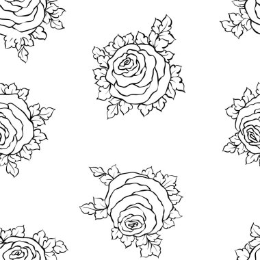 Şirin gül, tek renkli seamless modeli ile çiçek dekoratif siyah ve beyaz arka plan