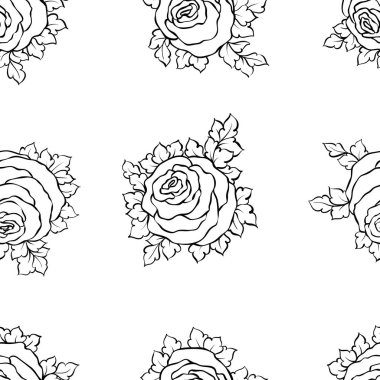 Şirin gül, tek renkli seamless modeli ile çiçek dekoratif siyah ve beyaz arka plan