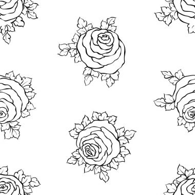 Şirin gül, tek renkli seamless modeli ile çiçek dekoratif siyah ve beyaz arka plan