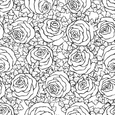 Şirin gül, tek renkli seamless modeli ile çiçek dekoratif siyah ve beyaz arka plan