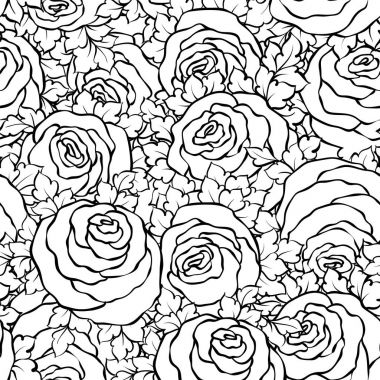 Şirin gül, tek renkli seamless modeli ile çiçek dekoratif siyah ve beyaz arka plan