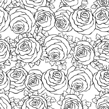 Şirin gül, tek renkli seamless modeli ile çiçek dekoratif siyah ve beyaz arka plan