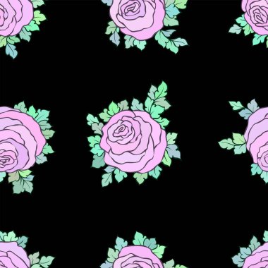 Çiçek dekoratif parlak pembe arka plan ile şirin gül, pastel pembe renklerde seamless modeli