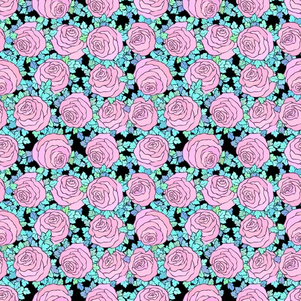 Floral fond rose vif décoratif avec des roses mignonnes, motif sans couture — Image vectorielle