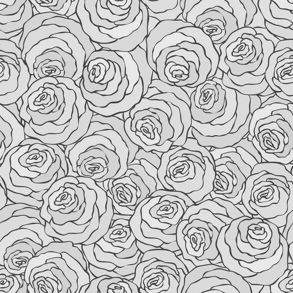 Virágos dekoratív fekete-fehér háttér, aranyos rózsákkal, monokróm zökkenőmentes minta — Stock Vector