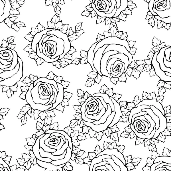Şirin gül, tek renkli seamless modeli ile çiçek dekoratif siyah ve beyaz arka plan