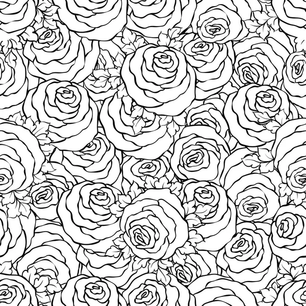 Fondo blanco y negro decorativo floral con rosas lindas, patrón monocromo sin costuras — Archivo Imágenes Vectoriales