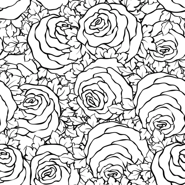 Blommig dekorativa svart och vit bakgrund med söta rosor, monokrom sömlösa mönster — Stock vektor
