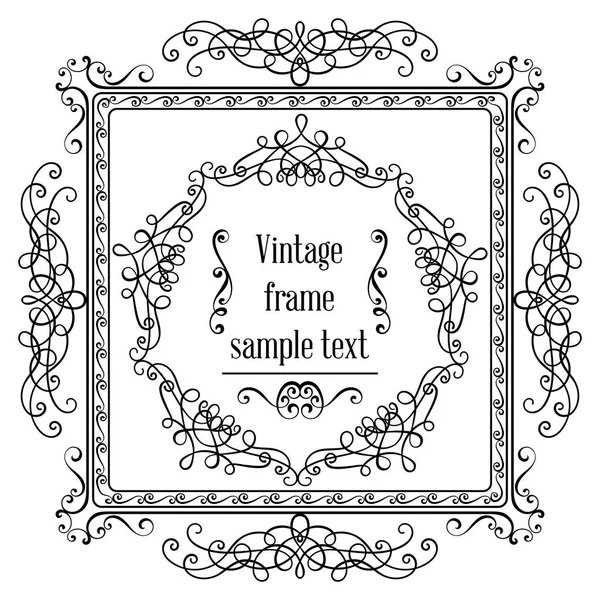 Vintage ornamental greeting card vector template with frame and flourishes. Retro luxury invitation, banner or certificate. — Stock Vector