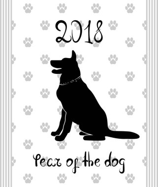Çin yeni yıl 2018. Zodyak köpek. Mutlu yeni yıl kartı, desen, sanat ile köpek. Vektör çizim el çekilmiş.
