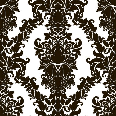 Dikişsiz soyut Şam desen. Siyah ve beyaz vektör arka plan. Kaydırma, duvar kağıdı, çini süsleme