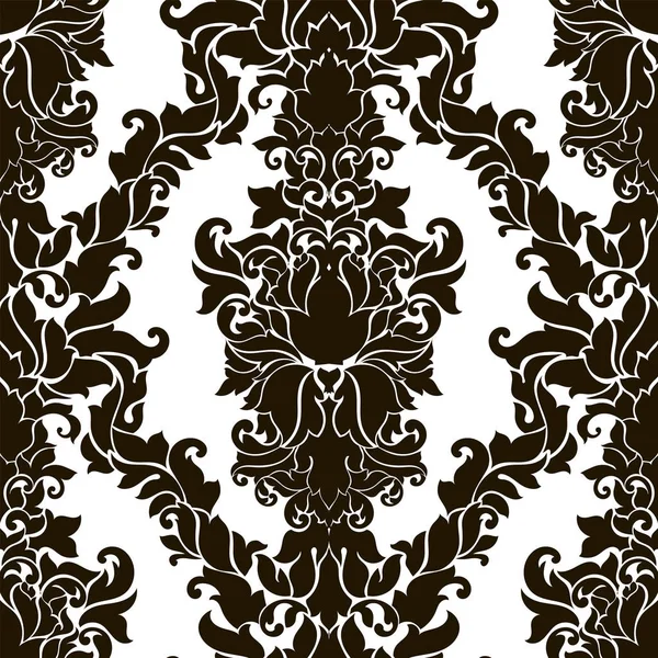 Padrão damasco abstrato sem costura. Fundo vetorial preto e branco. Ornamento para embrulho, papel de parede, telhas — Vetor de Stock