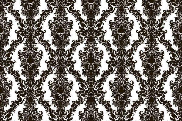 Padrão damasco abstrato sem costura. Fundo vetorial preto e branco. Ornamento para embrulho, papel de parede, telhas —  Vetores de Stock