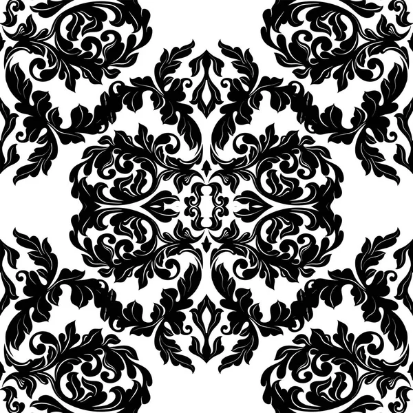 Nahtlose abstrakte Damastmuster. schwarz-weißer Vektorhintergrund. Ornament für Verpackung, Tapete, Fliesen — Stockvektor
