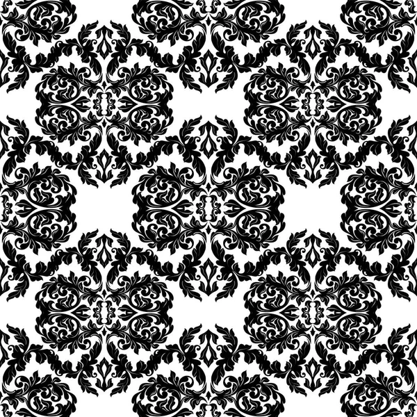 Naadloze abstracte damast patroon. Zwart-wit vector achtergrond. Sieraad voor verpakking, behang, tegels — Stockvector