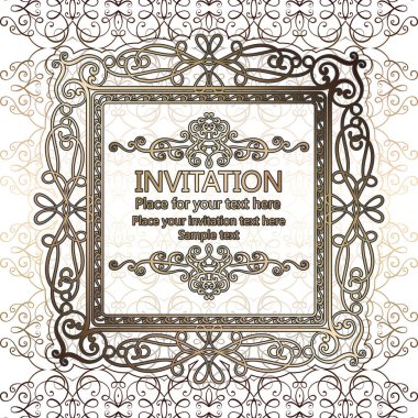 Kaligrafi lüks altın süsleri ve vintage çerçeve, Viktorya dönemi afiş, duvar kağıdı süsler, davetiye, Barok tarzı kitapçık, moda model, tasarım şablonu ile arka plan.