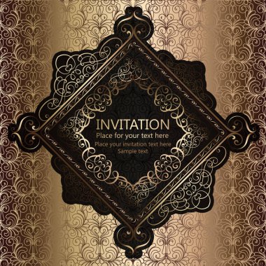 Kaligrafi lüks altın süsleri ve vintage çerçeve, Viktorya dönemi afiş, duvar kağıdı süsler, davetiye, Barok tarzı kitapçık, moda model, tasarım şablonu ile arka plan.