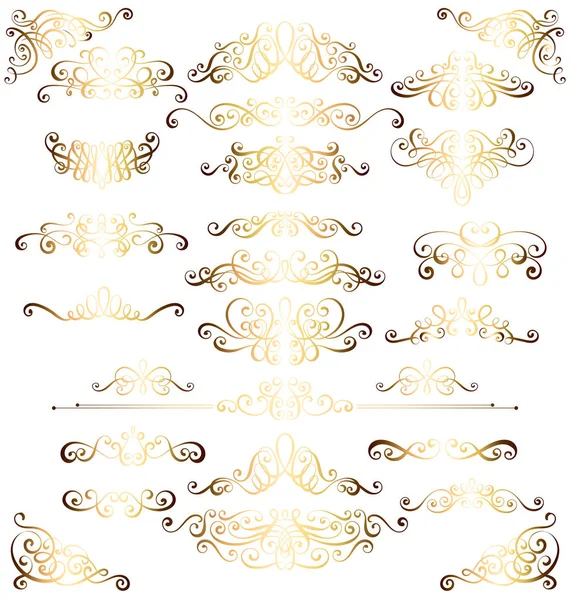 Collection of vintage calligraphic flourishes, curls and swirls decoration for greeting cards,books or dividers. Gold set for decoration and design — Stock Vector