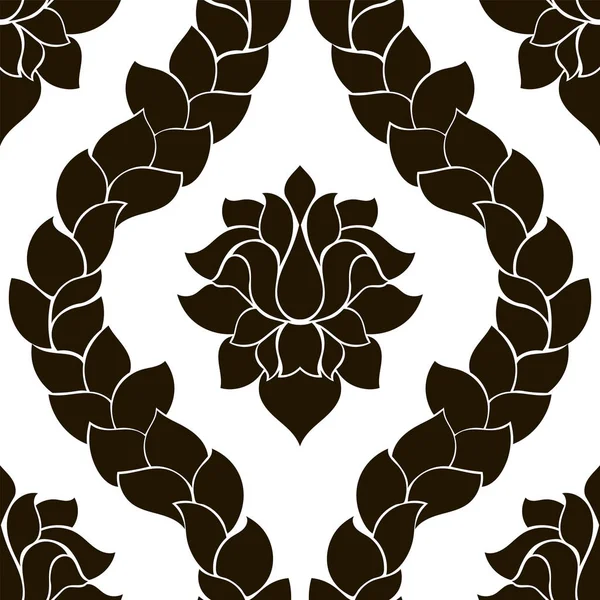 Vecteur floral motif damassé sans couture. Design monochrome noir et blanc — Image vectorielle