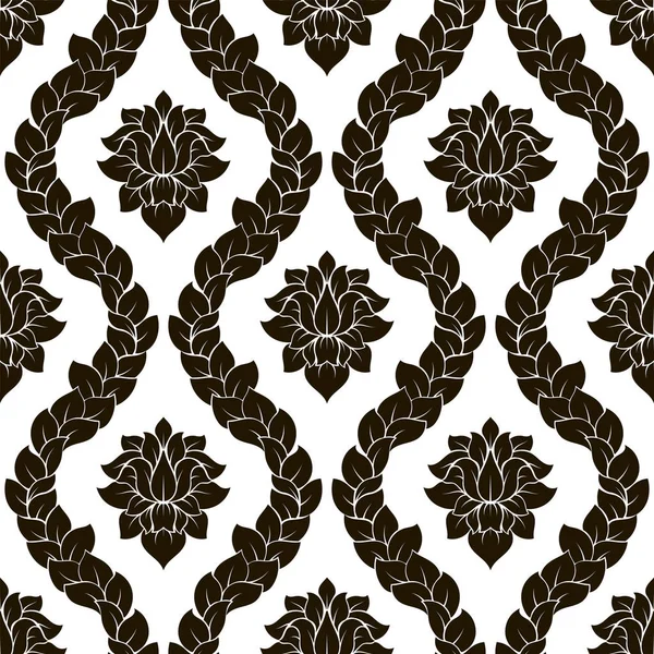 Vektorflorales nahtloses Damastmuster. Schwarz-weißes monochromes Design — Stockvektor