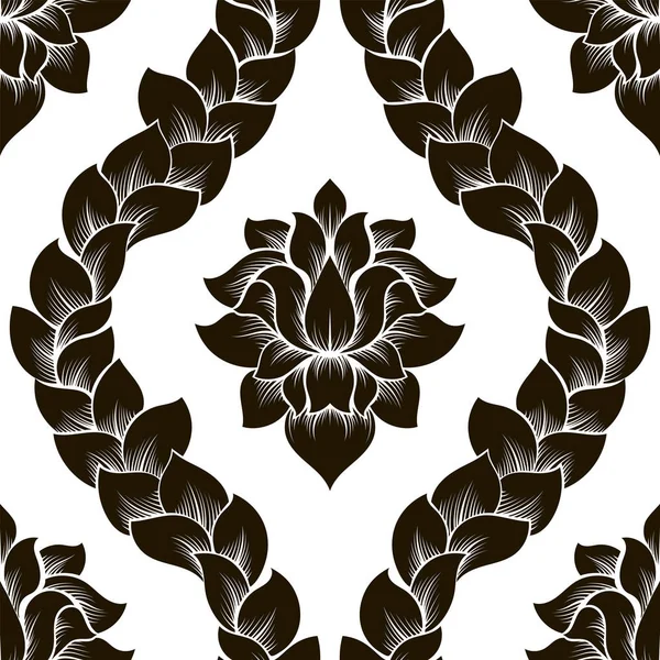 Vecteur floral motif damassé sans couture. Design monochrome noir et blanc — Image vectorielle