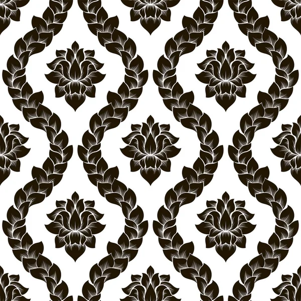 Vecteur floral motif damassé sans couture. Design monochrome noir et blanc — Image vectorielle
